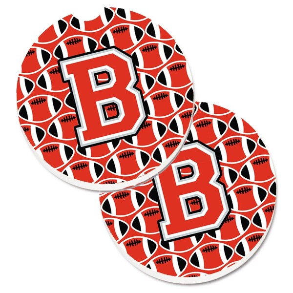 Carolines Treasures Letter B Football Scarlet and Grey Set of 2 Cup Holder Car Coaster CJ1067-BCARC - main